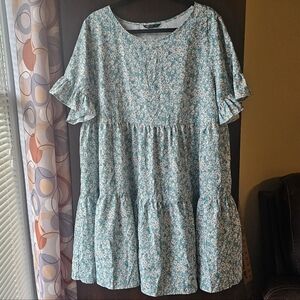 Floral Blue Ruffle Dress